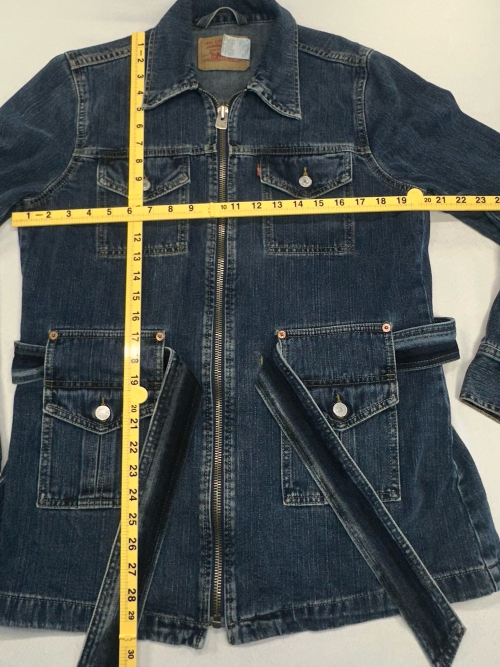 Vintage Y2K Levis Bush Jacket Full Zip Denim Jean Belted Chore Jacket Size Large - Picture 14 of 14